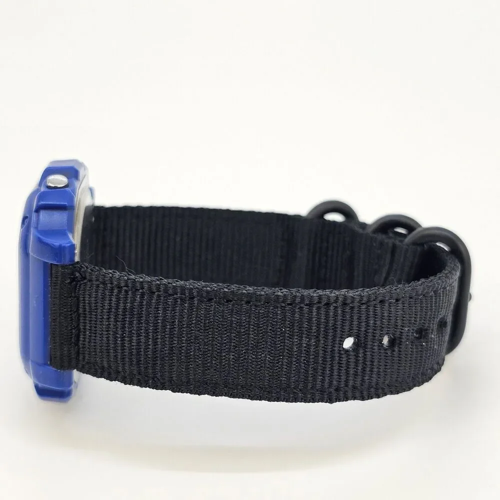 CASIO Illuminator 43MM Blue Tone Case Digital Men's Watch New Black Canvas Bands